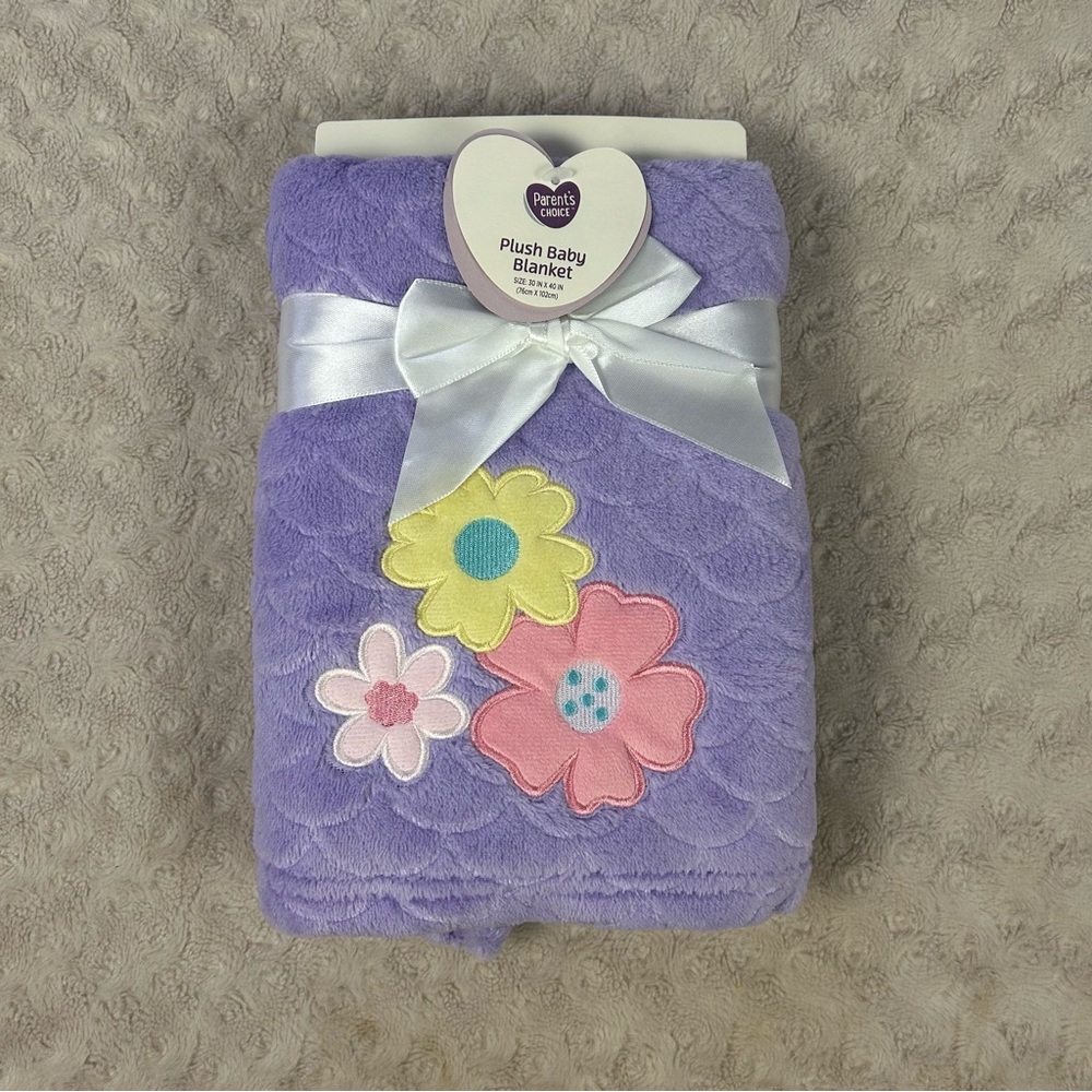 Parent's Choice Purple Floral Baby Blanket Yellow Pink Blue Flower